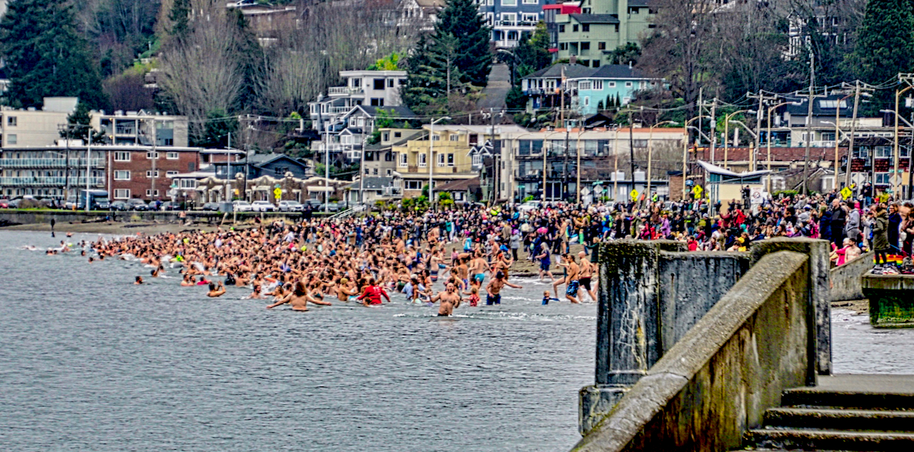 Alki Polar Plunge sees huge turnout for New Years day 2023 Westside